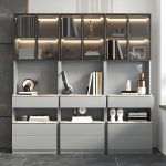 "Modern Grey Wood Nightstand with 3 Drawers in Gray Wood Tone - With Light 1 Piece Without Backboard 30 x 40 x 180 cm"