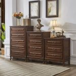 "Rustic Dark Brown Rubberwood Vertical Bachelor Chest with 3 Drawers"