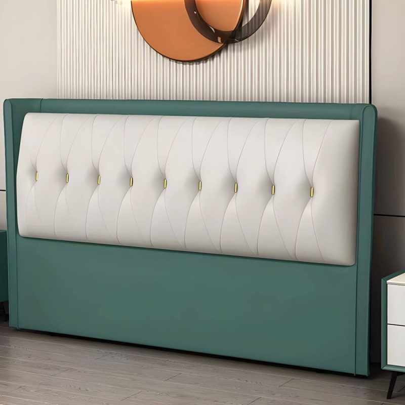 "Contemporary Headboard Bed with Tufted Leather Upholstery in Rectangular - Grey 59""