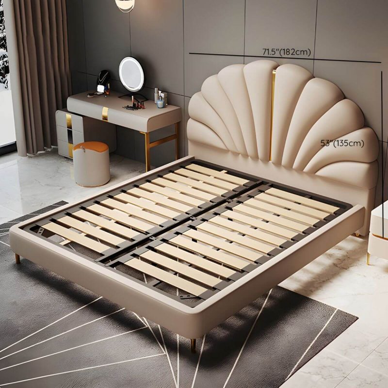 "Dimension of Glam White Upholstered Pine Headboard with Arched Shape and Leather Upholstery - 71""