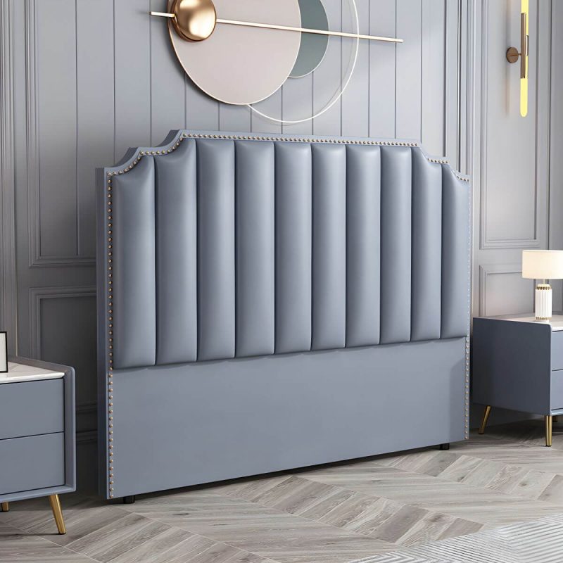 "Wooden Wingback Headboard with Legs Upholstered Sponge Standard Height in Portman Shape - Gray-Blue 120 cm"