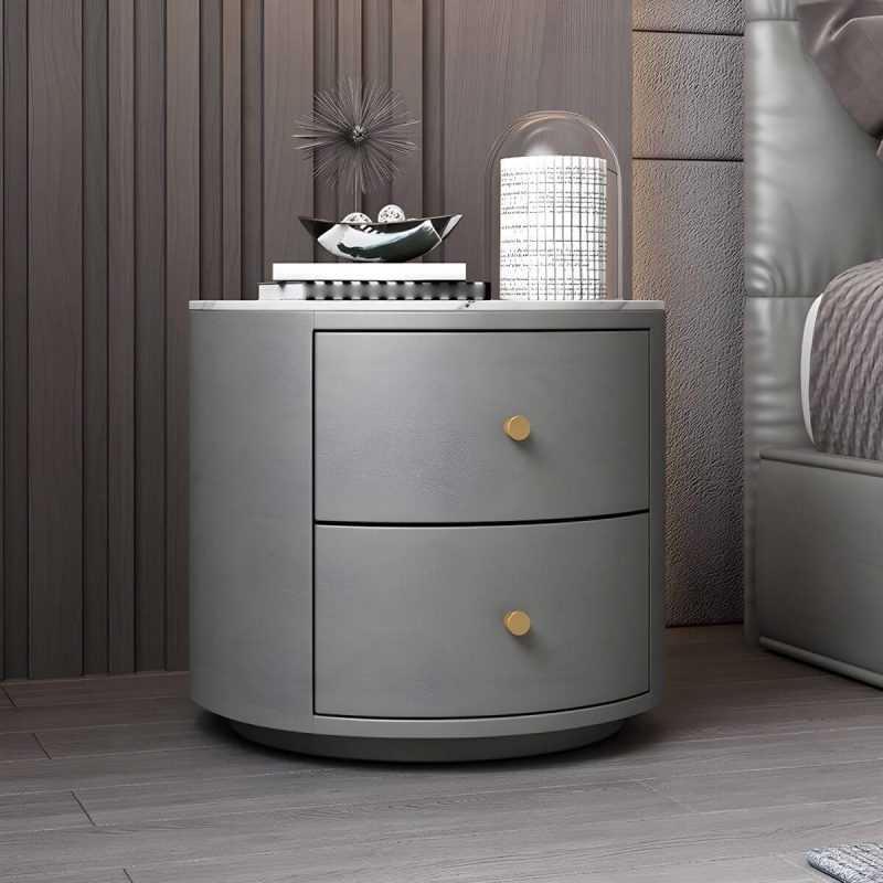 "Contemporary Faux Leather Nightstand 2/3 - Drawer Nightstand - Grey 2 Stone"