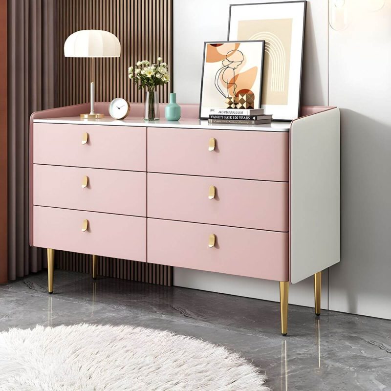 "modern White Slate Countertop Storage Chest Galant Style with Drawers - Pink 47"L x 16"W x 31"H"