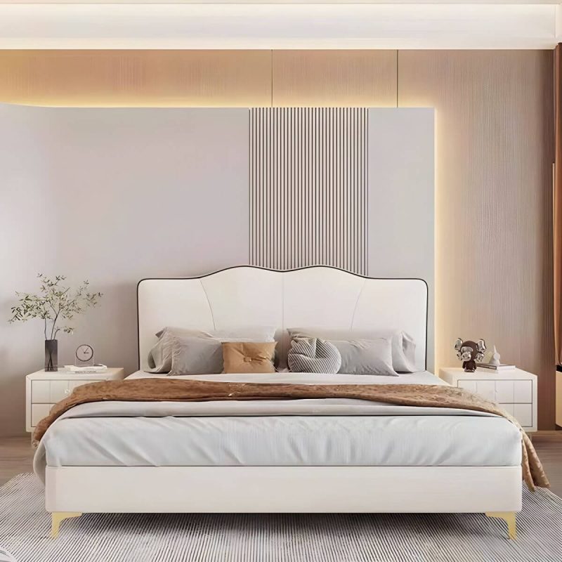 "Stylish Portman-Shape Oversized Upholstered Headboard with Solid Wood Frame - 71" Tech Cloth White"