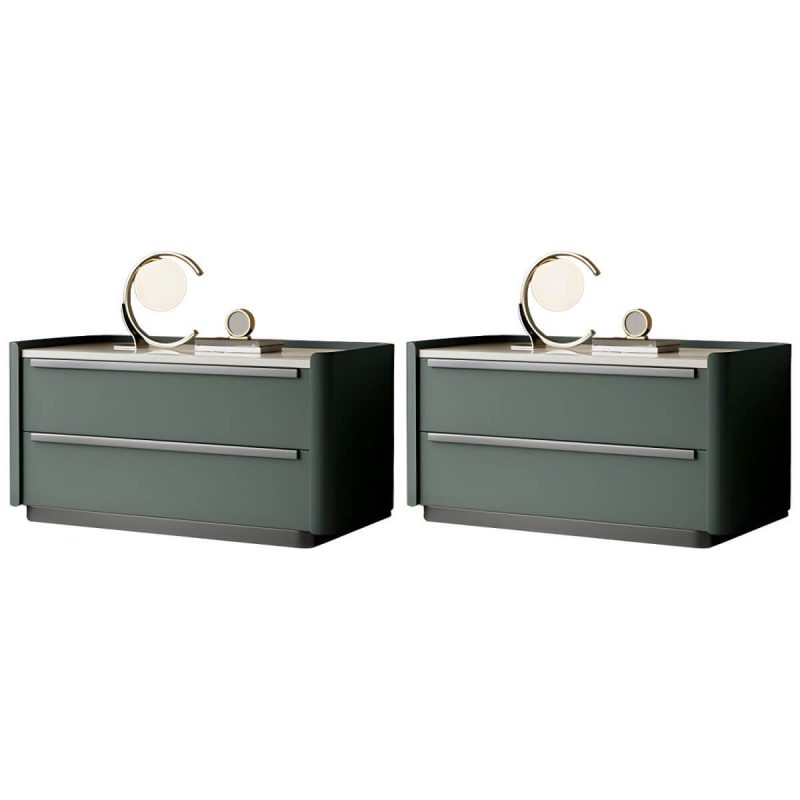 "Modern Wood Nightstand with Drawer Storage, Light Wood Tone & Small Size - Blackish Green 2 Piece Set 28"L x 16"W x 20"H"