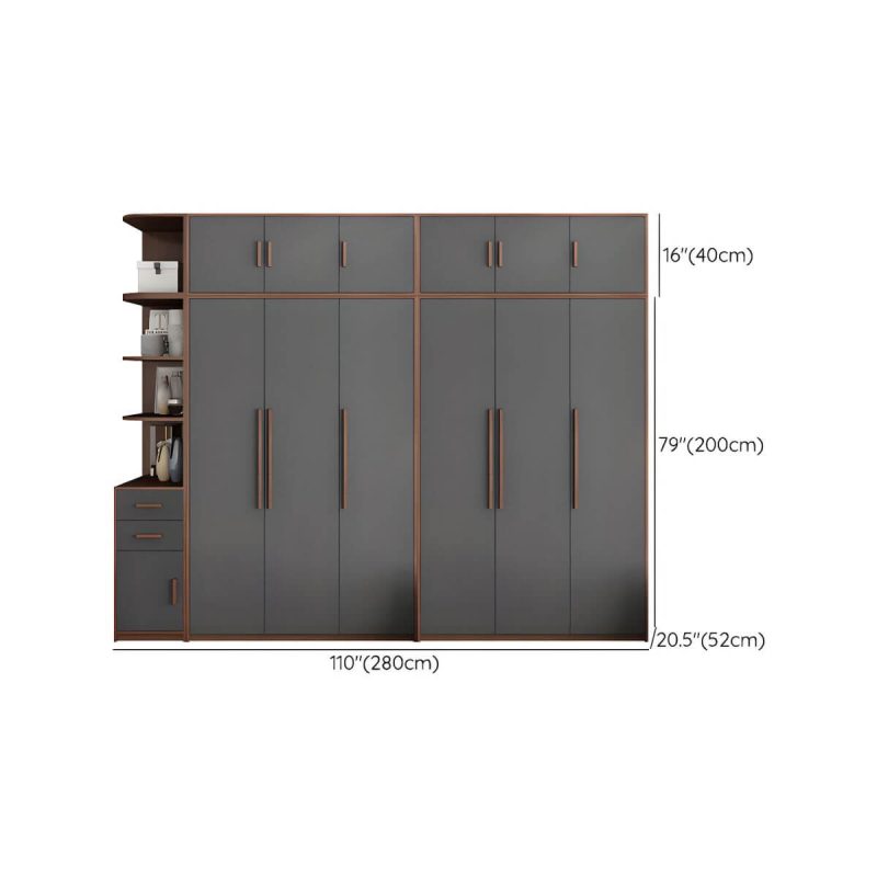 "Dimension of Traditional Wood Wardrobe Armoire with Drawers, Shelves, and Clothing Rod - Grey 110"L x 20"W x 94"H"