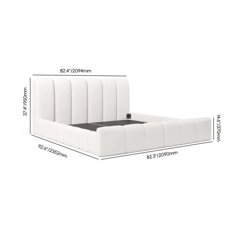 "Dimension of Humply Modern Leather Wingback King Bed Frame with Upholstered Headboard"