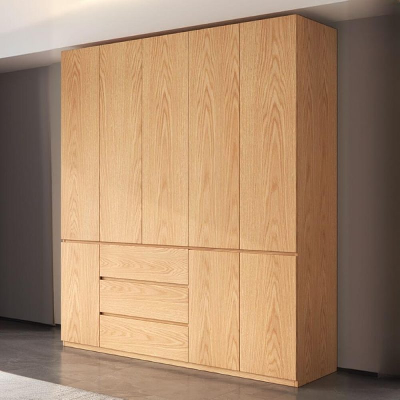 "Natural Finish Casual Wood Unfixed Wardrobe Closet with 3 Drawers, Interior Shelves, and Hanging Rod, 23.5"L x 23.5"W x 79"H"