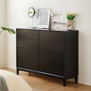 "Contemporary Natural Pine Wood Dressers with Drawers and Four High Feet and Hidden Handle - Black 59.1"L x 15.7"W x 39.4"H"