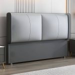"Light Wood Modern Wingback Headboard with Upholstered Design and Solid Wood Frame - 39" Anti Cat Scratch Leather Dark Grey/ Light Grey"