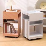 "Modern Metal Nightstand with Open Storage and 4 Shelves in Steel Decor - Khaki 2 Piece Set"