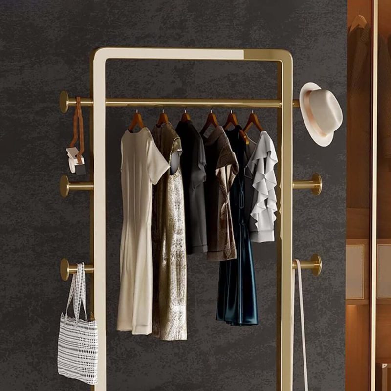 "Coat Rack Stand with 2 Trays Saddle Leather Hall Tree"