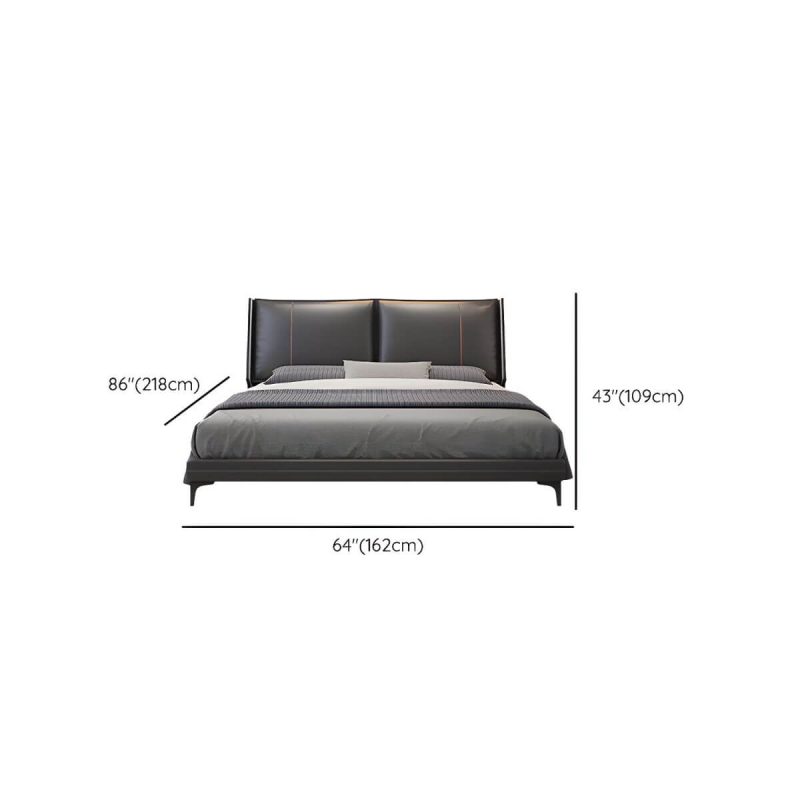 "Dimension of Contemporary Genuine Leather Grey Standard Bed with Custom Gold Legs - 59"W x 79"L"