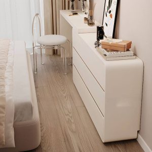 "Standard Vanity Set 6 Drawers Chalk Polymer Seat Upholstered Chair & LED Mirror, 47"L x 14"W x 30"H, Makeup Vanity & Stool & Mirror"