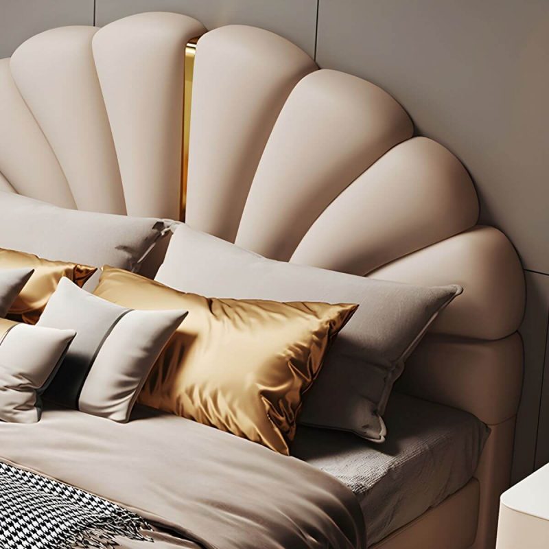 "Glam White Upholstered Pine Headboard with Arched Shape and Leather Upholstery - 47""