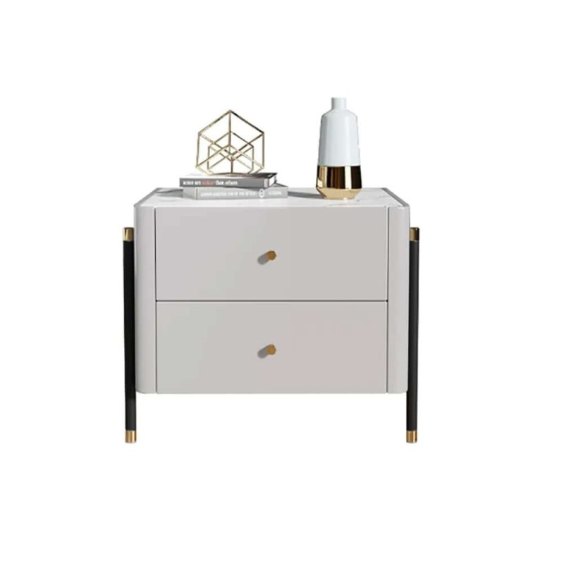 "Modern Luxury Gray Nightstand 2-Drawer Bedside Table with Sintered Stone Top"