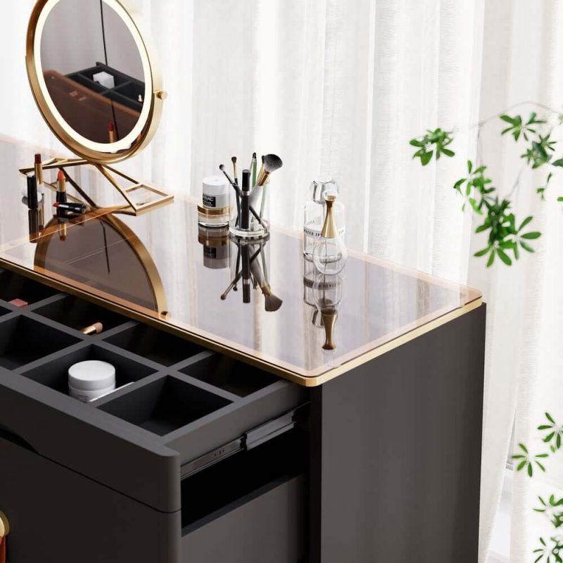 "Chanor 47" Glass Top Black 6-Drawer Dresser"
