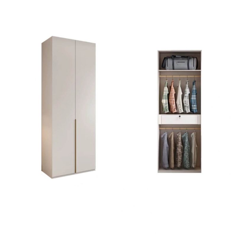 "White Casual Wood Wardrobe Closet with Compartments, Interior Shelves, and Hanging Rod, 28"L x 24"W x 94"H"
