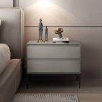 "Stylish Solid Wood Lacquer Drawer Storage Nightstand, Cream Gray, Solid Wood, 20"L x 16"W x 20"H"