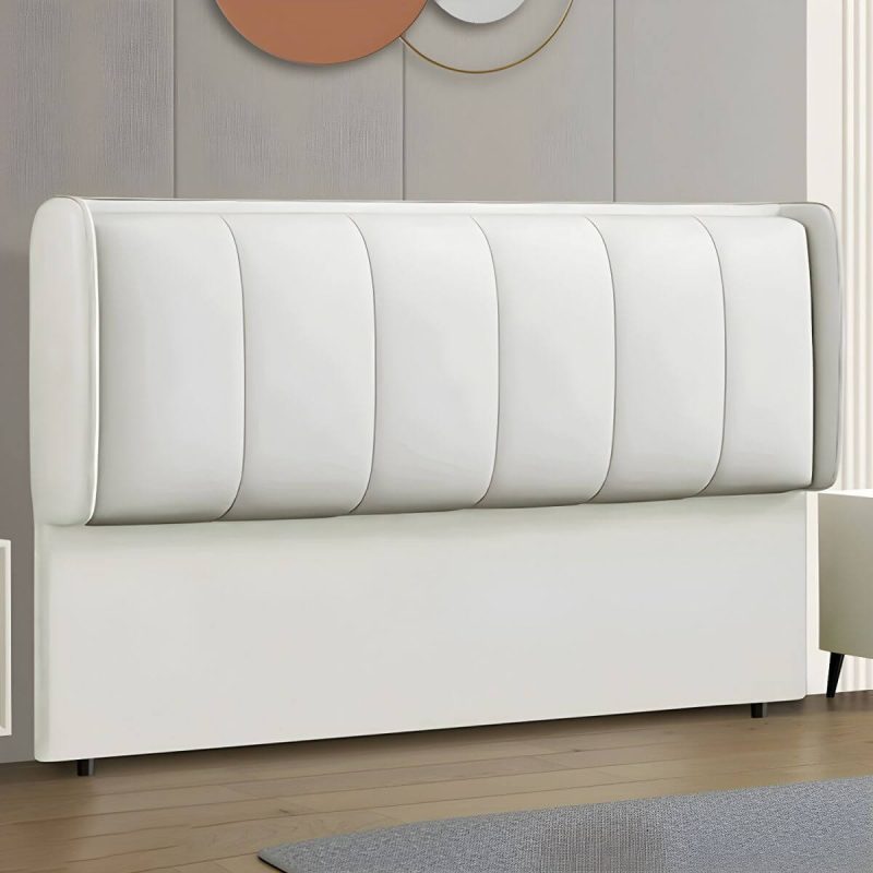 "Contemporary Wingback Upholstered Headboard with Wood Legs and Standard Height - 59" Tech Cloth White"