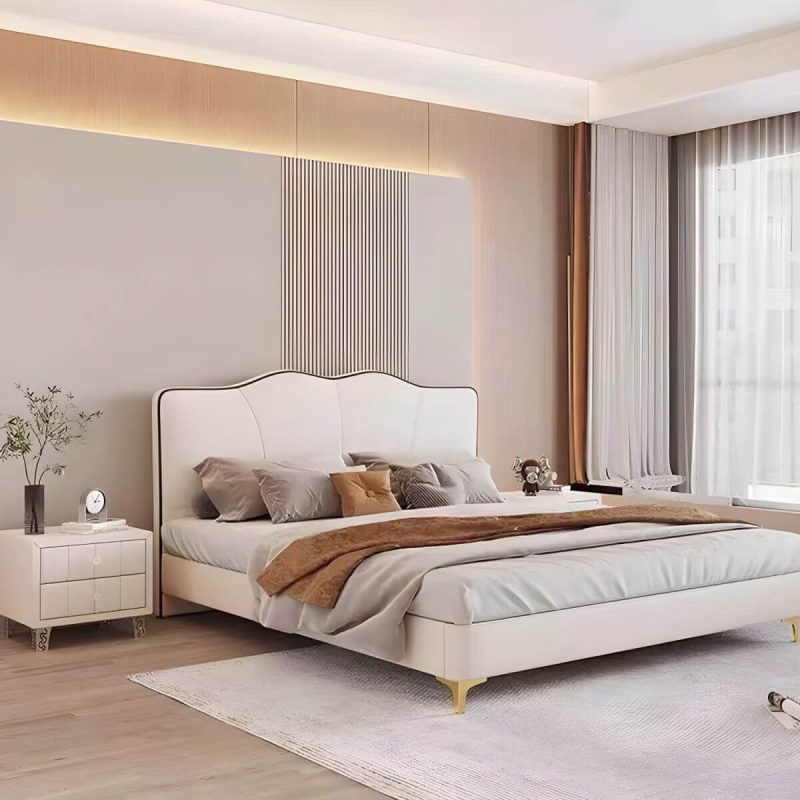 "Stylish Portman-Shape Oversized Upholstered Headboard with Solid Wood Frame - 79" Microfiber Leather Beige"