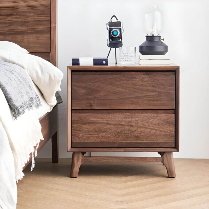 "Good Load Bearing Wood Grain Design Nightstands Solid Wood with Drawer - Walnut"