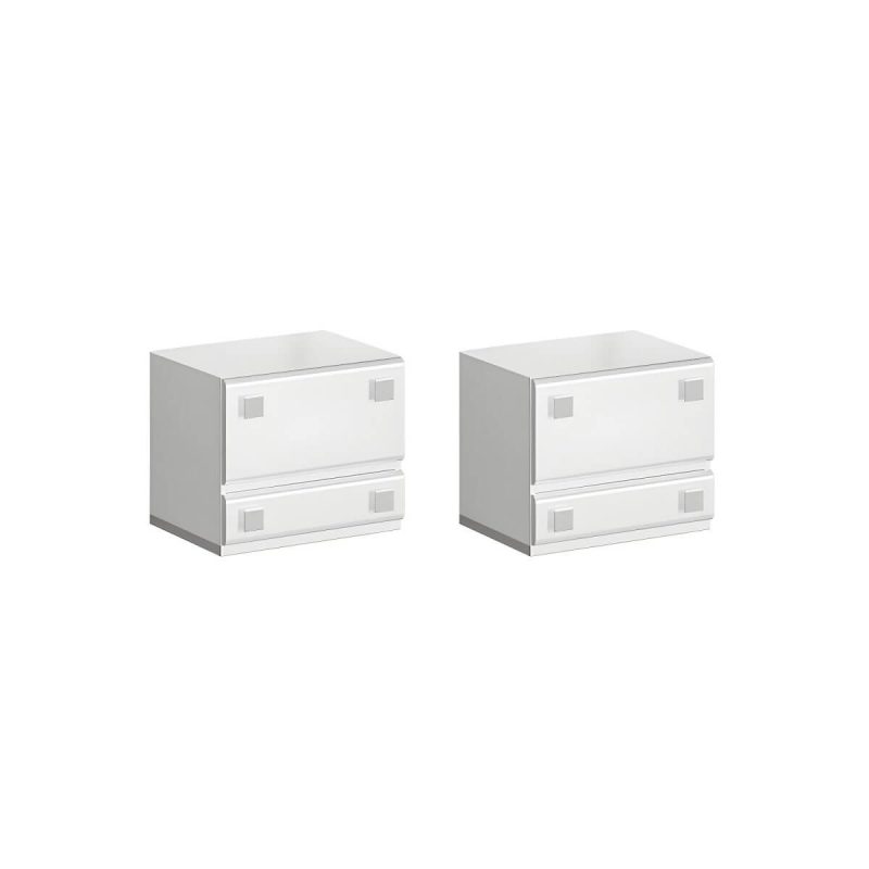 "Contemporary Wood Nightstand with Drawer Storage and Cabinet for Bedroom - White 2-Piece Set"