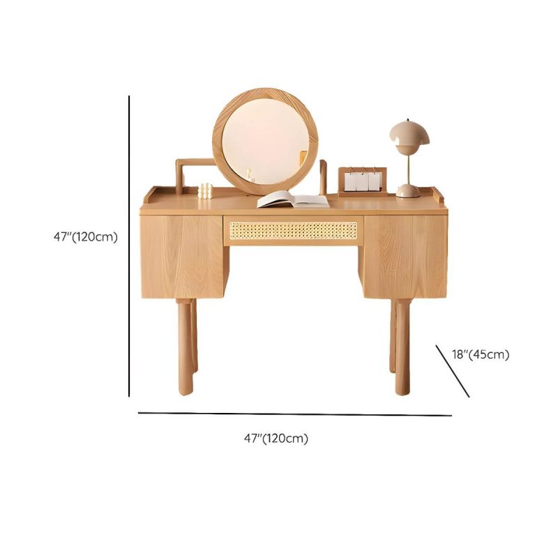 "Dimension of Ash Wood Rectangle Dressing Table with Storage Cabinets and 4 Legs - Makeup Vanity"