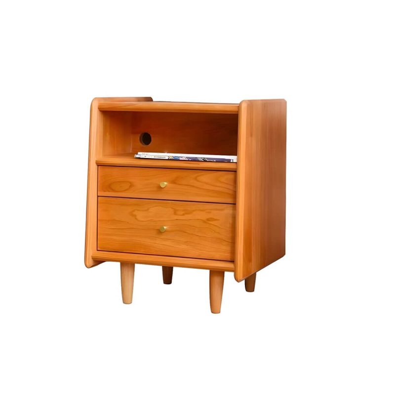 "Solid Wood Nightstands Natural Wood Color with Drawers and Open Shelf - 16"L x 16"W x 22"H"