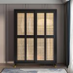 "Rubberwood Wardrobe Cabinet Contemporary Wardrobe Armoire with Shelves - 64"L x 24"W x 83"H Walnut"