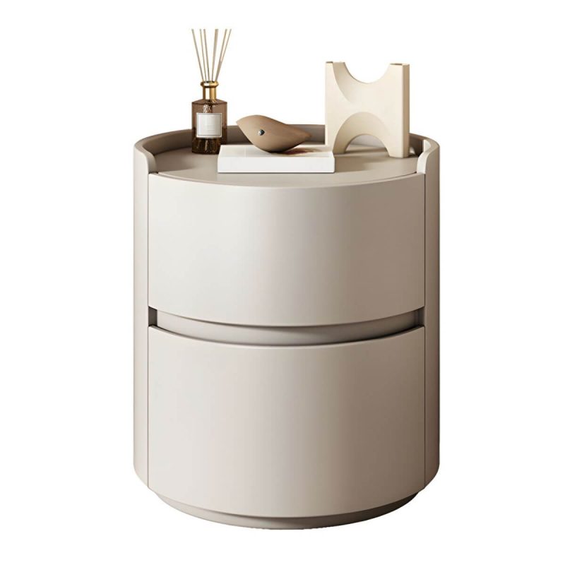 "Modern Faux Leather Round Nightstand with 2 Drawers, Light Wood Tone - Black 1 Piece 16"L x 16"W x 20"H"