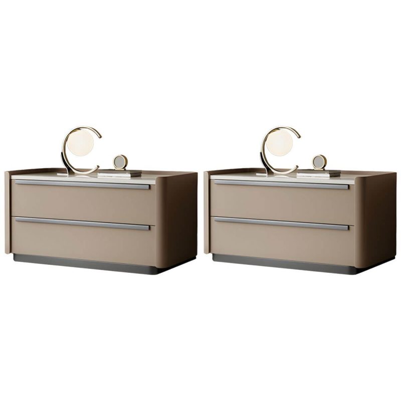"Modern Wood Nightstand with Drawer Storage, Light Wood Tone & Small Size - Light Coffee 2 Piece Set 24"L x 16"W x 20"H"