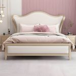"Victorian Standard Bed Foam Pine Wood Bed Frame With Custom Gold Legs - Queen Pull-Out Storage Bed & Mattress"