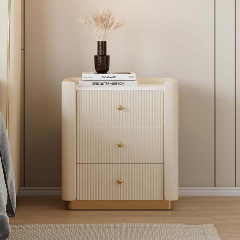 "Modern 3-Drawer Nightstand with Sintered Stone Top & USB Port"