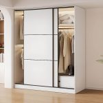 "Light Gray Wardrobe Closet with Soft Close Drawer, Soft Close Door, Composite Wood, Interior Shelves, Simplistic Style, and Hanging Rod, 55"L x 24"W x 79"H"