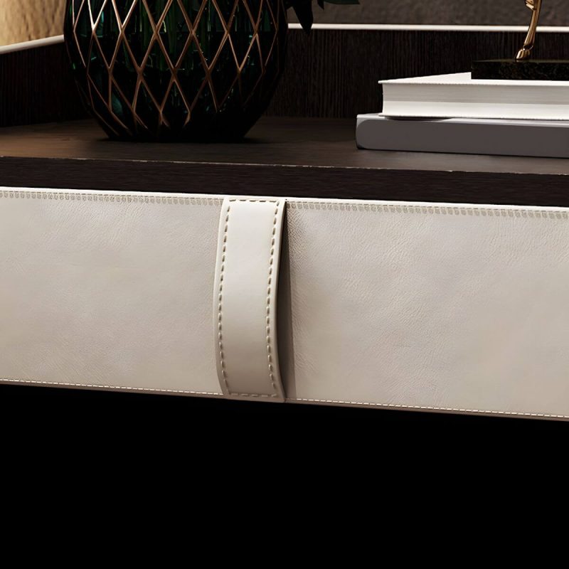 "Faux Leather Nightstand 1 - Drawer Nightstand with Wood Accents - Cream Gray 19.7"L x 19.7"W x 19.7"H"