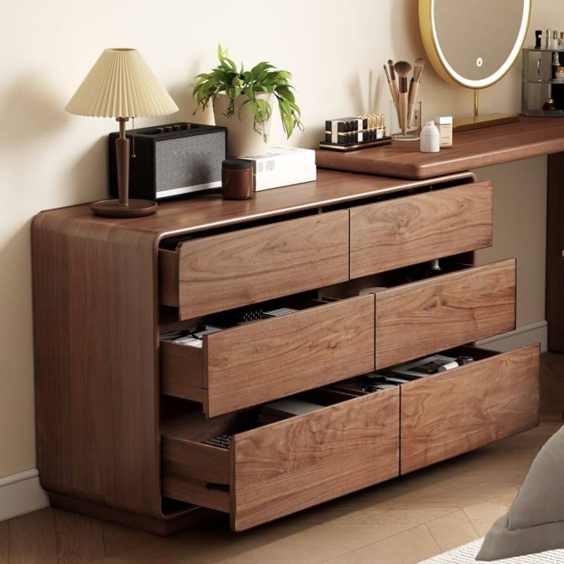 "Modish Auburn Hardwood Horizontal Console Dresser with 6 Drawers, 47.2"L x 15.7"W x 28"H"
