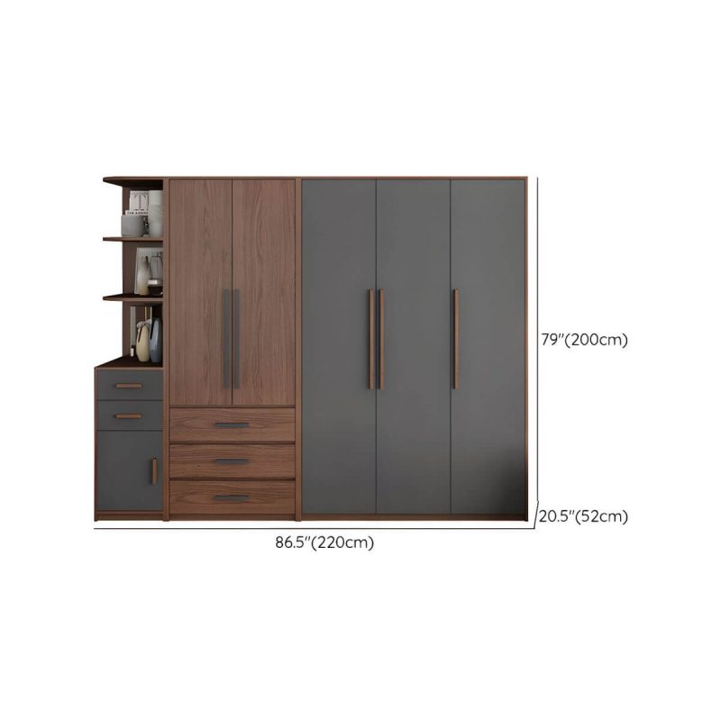 "Dimension of Traditional Wood Wardrobe Armoire with Drawers, Shelves, and Clothing Rod - Gray-Brown 87"L x 20"W x 79"H"