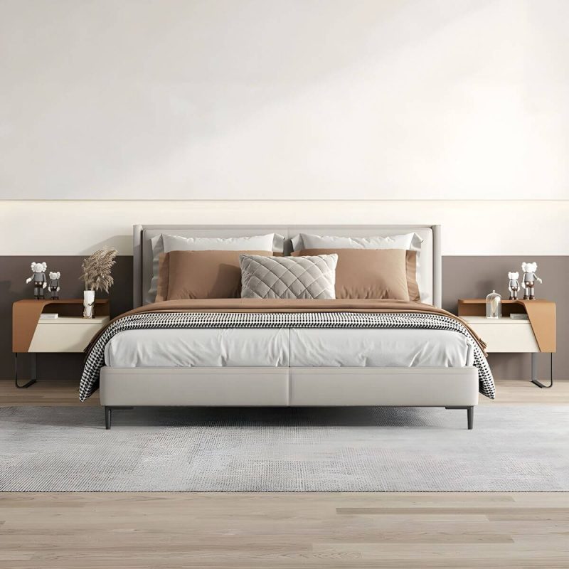 "Chic Modern Wood Bedside Cabinet with One Drawer Storage, Under 21 Inches in Length - Right Light Gray/ Beige"