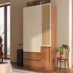 "Cocoa Timber Simplistic Wardrobe Closet with Soft Close Drawer, Soft Close Door, Interior Shelves, and Hanging Rod, 55"L x 24"W x 79"H"