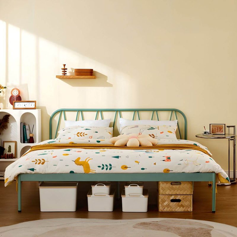 "Glam Standard Bed Metal Open-Frame Bed with Custom Gold Legs - 59"W x 79"L Bed & Mattress White"