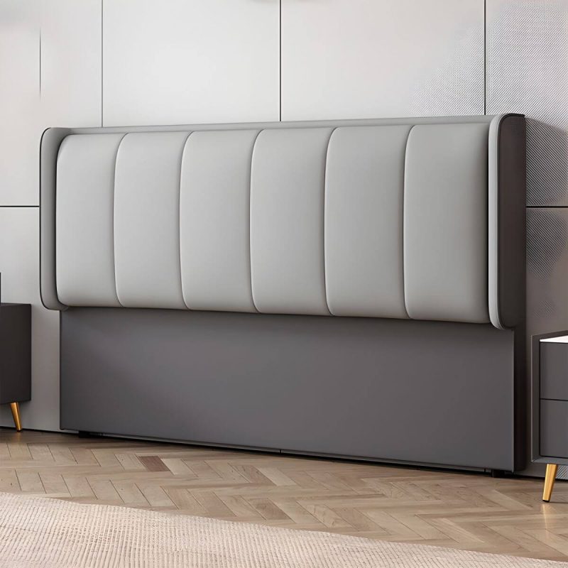 "Elegant Upholstered Headboard with Modern Style and Rectangular Shape - 71" Anti Cat Scratch Leather Dark Gray/ Light Gray"