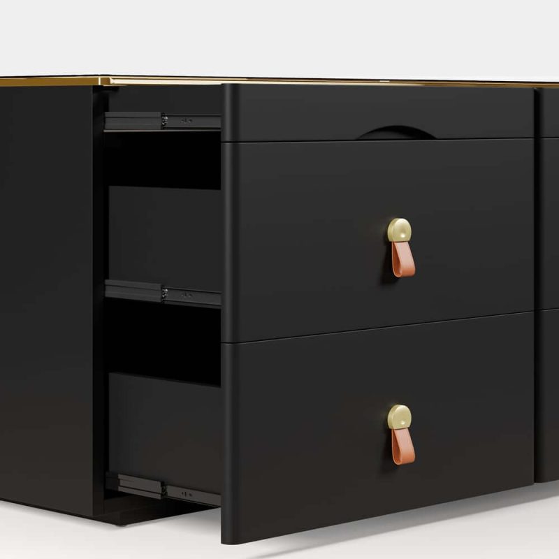 "Chanor 47" Glass Top Black 6-Drawer Dresser"