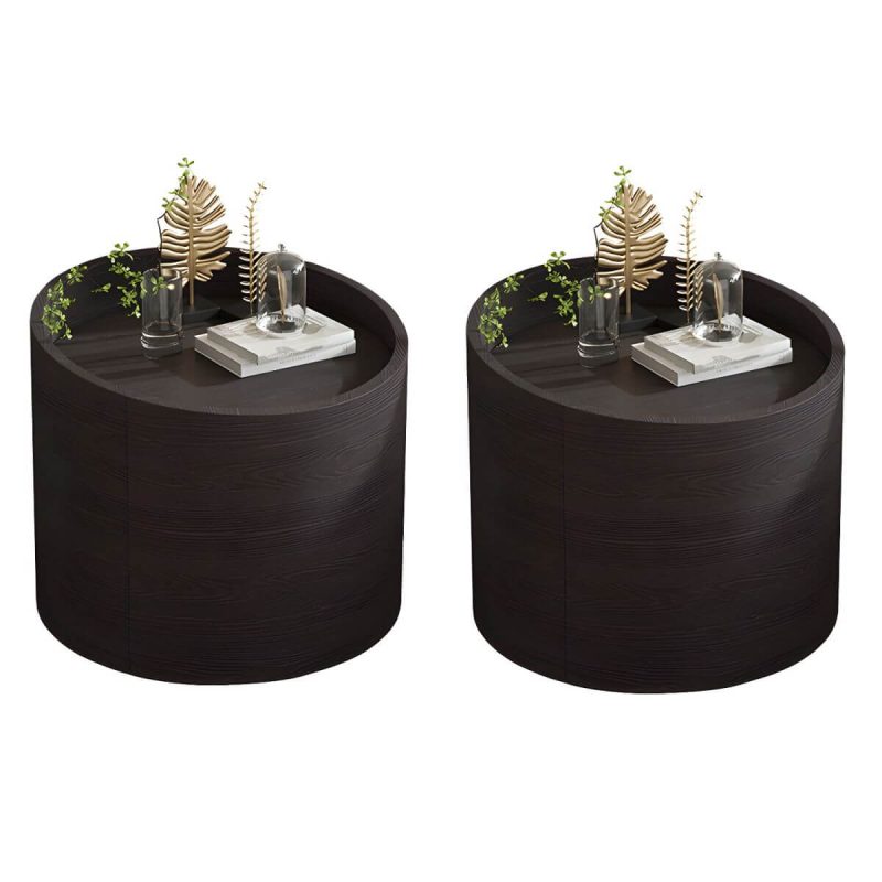 "Contemporary Solid Wood Night Table 1 Drawer Bed Nightstand for Bedroom - Black 2 Piece Set"
