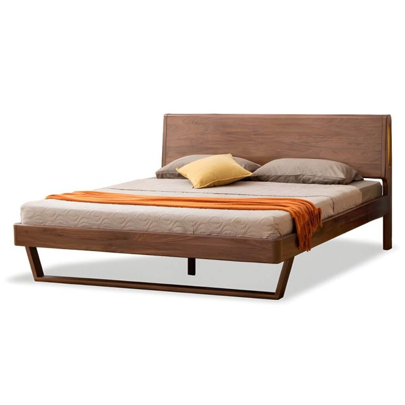 "Solid Wood Standard Bed Contemporary Brown Bed with Panel Headboard - Dark Walnut 59"W x 79"L Lights Included 16""
