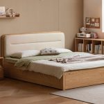 "Natural Finish Art Deco Panel Bed, 71"W x 79"L"