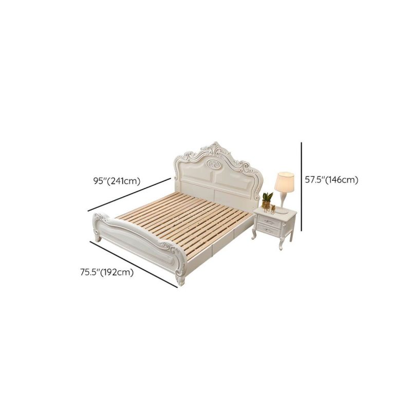 "Dimension of Victorian Arched Standard Bed White Solid Wood Bed Frame with Headboard - Panel Queen Single Bed Unavailable"