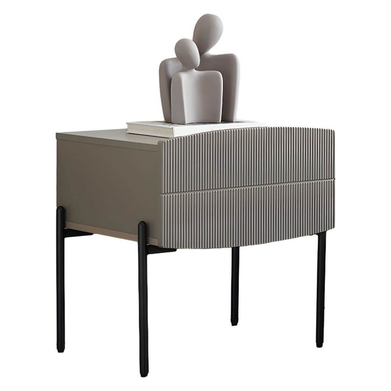 "Modern Grey Wood Nightstand with Drawer Storage and Reserve Installation Holes - Grey"