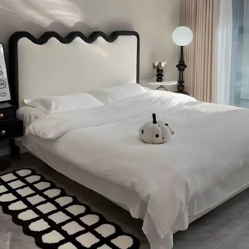 "White Upholstered Panel Headboard with Wood Legs - Modern Design - 47""