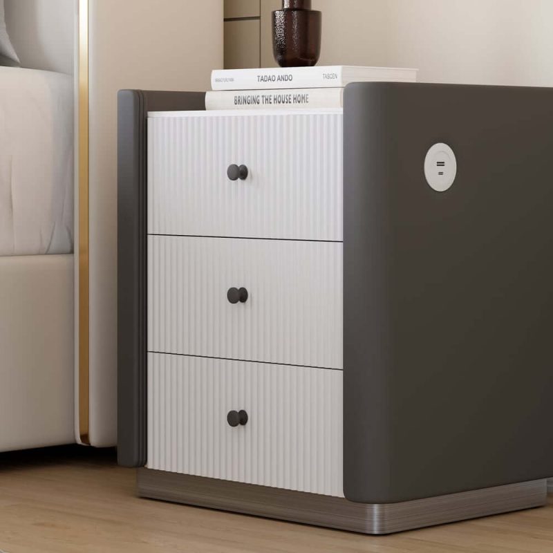 "Modern 3-Drawer Nightstand with Sintered Stone Top & USB Port"